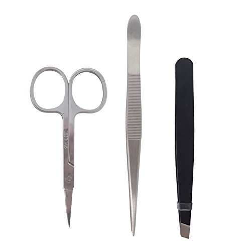 Honbay Tweezers Set Professional Stainless Steel Slant Flat Head Tweezer Pointed Tip Tweezer and Eyebrows Scissor - Perfect for Eyebrow and Nose Hair,Pack of 3