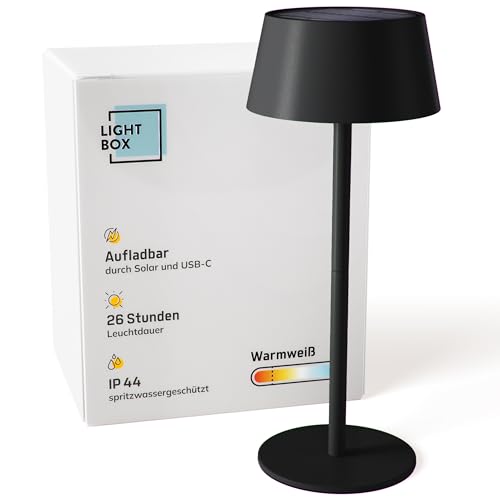 Lightbox LED lampada da tavolo per esterni | lampada mobile da esterno a batteria con energia solare | touch a 3 livelli | dimmerabile | lampada da tavolo a batteria (300 lm, 3000 K) | in metallo e