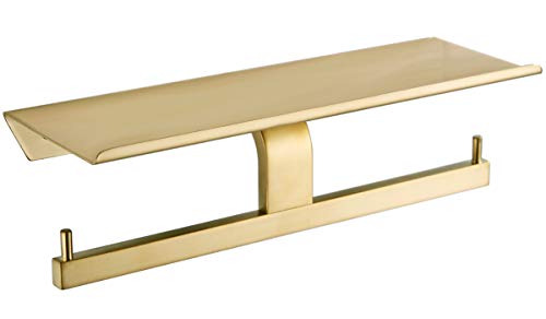 TRUSTMI Dual Roll Toilet Paper Holder with Phone Shelf, Utility 304 Stainless Steel Tissue Dispenser, Rust-Proof Bathroom Paper Hanger, Brushed Gold