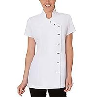 MA ONLINE Ladies Fancy Plain Beauty Salon Spa Tunic Womens Cutaway Mandarin Collar Therapist Hairdresser Uniform White US 6