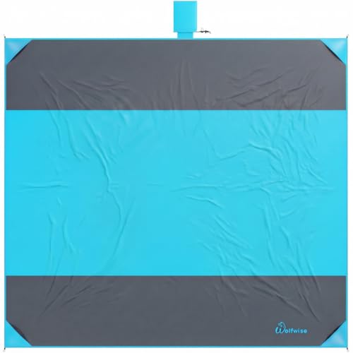 Große Stranddecke 275 x 305 cm, Sanddicht & Wasserdicht, Ultraleichte Sandfrei für 8 Personen mit 4 Sandsäcken & 4 Heringen, Tragbare Picknick & Campingdecke für Strand, Park & Reisen, Blau