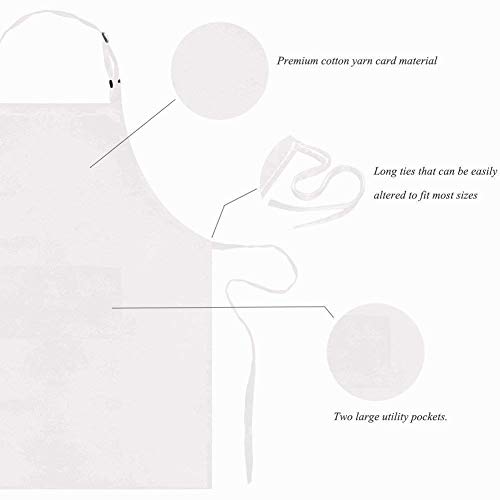 Homsolver 2 Pack Adjustable Bib Apron with 2 Pockets Liquid Drop Waterdrop Resistant Cooking Kitchen Restaurant Bar Apron Black Aprons Chef Apron Unisex Aprons for Women Men (White, Two Packs)