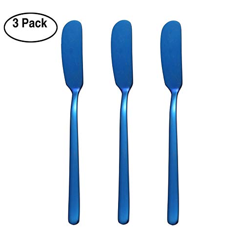 Stainless Steel Butter Knife, Set of 3, Elegant Butter Spreader,Serve Your Butter, Breakfast Spreads,Cheese and Condiments (Blue, 3)