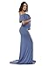 JustVH Women's Off Shoulder Ruffles Maternity Slim Fitted Gown Maxi Photography Dress Denim Blue