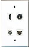 RiteAV - 1 Port HDMI 1 Port Coax Cable TV- F-Type 1 Port Toslink 1 Port Cat5e Ethernet Wall Plate - White