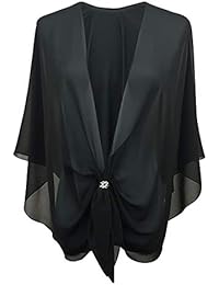eXcaped Womens Evening Wrap Sheer Chiffon Cape and Silver Scarf Ring Set -Black