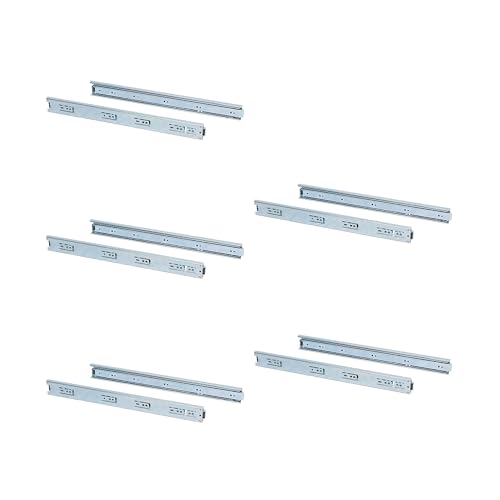 Emuca - Set of full extension ball bearing runners/slides 45mm x 500mm for drawer, Pack of 5, zinc plated steel