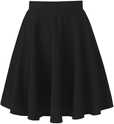 AUHEGN Women's Basic Versatile Stretchy Flared A Line Casual Skater Midi Skirt