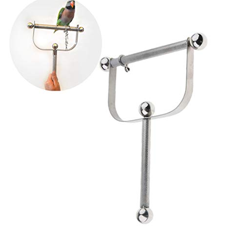 Bird Perch Stand Stainless Steel Outdoor Handheld Scratching Stick for Parrot Budgie Parakeet Macaw African Grey Cockatiel Conure (S)