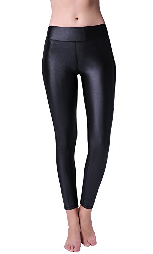 TOP-3 Leather Leggings Yoga Pants Sports Capri High Waisted with Mesh Panels in Black S