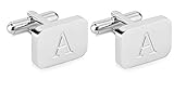 18K White-Gold Plated Initial Engraved Stainless Steel Men's Cufflinks With Gift Box -Personalized Alphabet Letter's A-Z By Lux & Pair