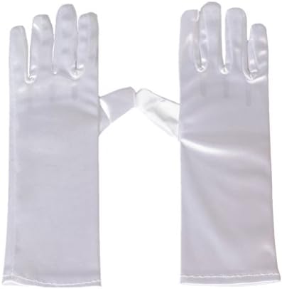 Girls Short Length Satin Gloves For Kids Dance Party White