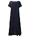 ZANZEA Womens Vintage Round Neck Two-layer Short Sleeve Cotton Linen Maxi Dress Navy XL