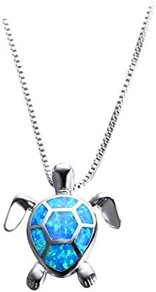 Wearyourfashion Blue Opal Turtle 925 Sterling Silver Filled Necklace for Women