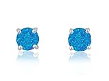 Sterling Silver 6mm Created Blue Opal Circle Stud Earrings