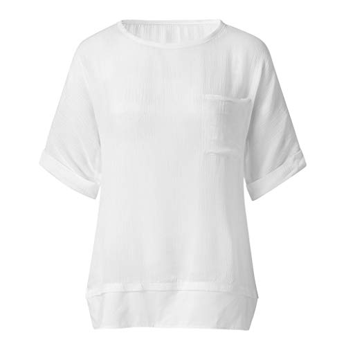 image for Dainzuy Women Tops Linen and Cotton Crew-Neck Short Sleeve T-Shirts Ca