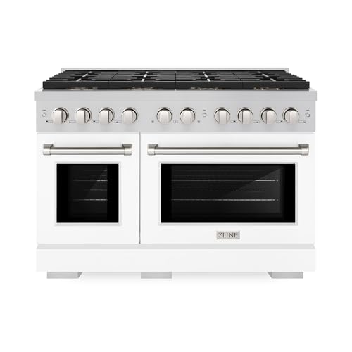 ZLINE 48 in. 6.7 cu. ft. Paramount Gas Range with 8 Burner DuoPro™ Cooktop and Dual Ovens with White Matte Doors (PSGR-WM-48)