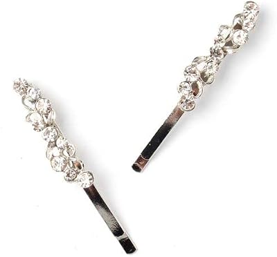 Mias Accessories Silver Diamante Grips 6cm Long Pair Hair Clips