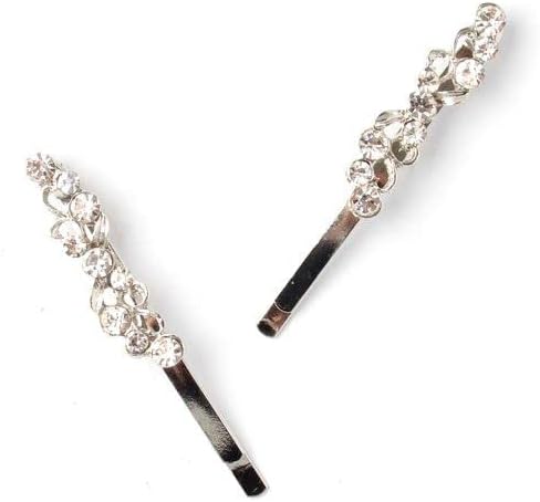 Mias Accessories Silver Diamante Grips 6cm Long Pair Hair Clips
