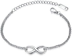 SHINYSO Stainless Steel Womens Elegant Double-Strand Infinity Love Anniversary Valentine Link Bracelet (Small Size)