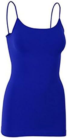 TJ CLOTHES Soft Stretchy Seamless Solid Color Spaghetti Strap Long Tank Top Cami(T02)
