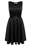 Meaneor Women Sleeveless Belted Pleated Flared Plus Size Skater Swing Dress Top