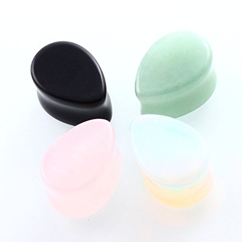 IPINK 2g-5/8" Organic Stone Teardrop Tunnels Plugs Ear Gauges Piercing 4 Pairs (4 pairs of 00g(10mm))