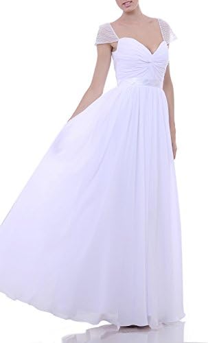 Adorona A-line pleated Chiffon Prom Homecoming Cap Sleeves Full Length Wedding Dress