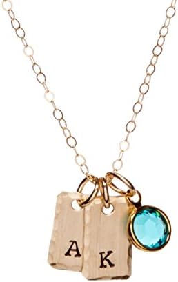 By Hannah DesignGOLD Initials Personalized Necklace with Birthstone Crystal - Genuine 14k gold filled