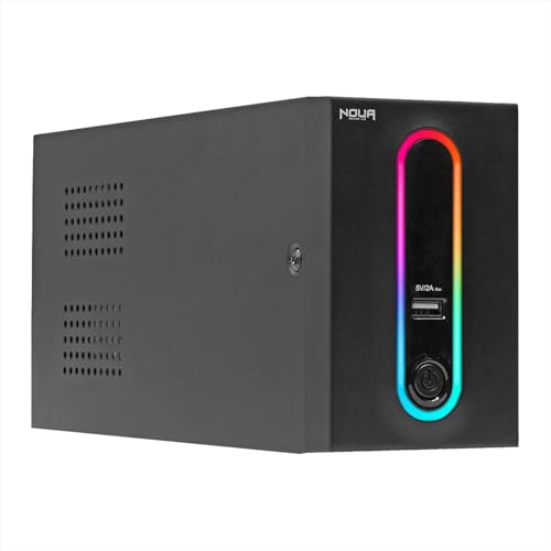 Noua Zeus 1200VA RGB Unterbrechungsfreie Stromversorgung für Computer PC USV Line Interactive 1200VA / 720 Watt, AVR, 4 Schuko-Ausgänge, USB-Ladeanschluss 5V/2A