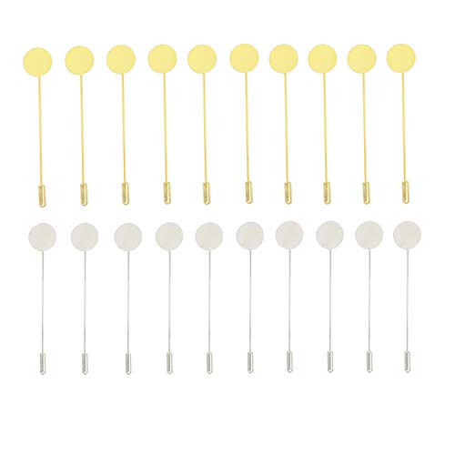 HUIHUIBAO 20 Pieces Round Tray Lapel Pin Stick, Stainless Steel Safety Blank Brooch Pin for Men Women Suit Tie Hat Scarf Badge DIY Accessories, Gold and Silver - Thumbnail 3