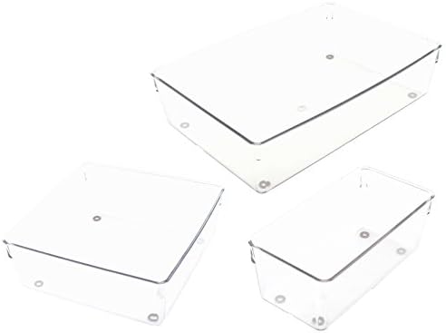 KD Organizers Deep Drawer Organizer Trays for Kitchen or Desk, Set of 3 Plastic Containers: Modular Storage Bins for Pantry, Bathroom Supplies, Dresser, Junk Drawers, Utensils