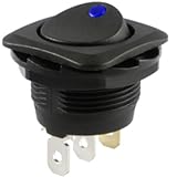 NTE Electronics 54-645-B Round Hole Illuminated Rocker Switch, Square Bezel, SPST Circuit, ON-None-Off Action, Nylon Blue LED Actuator, 0.187" Quick Connect Terminals, 20A, 12V