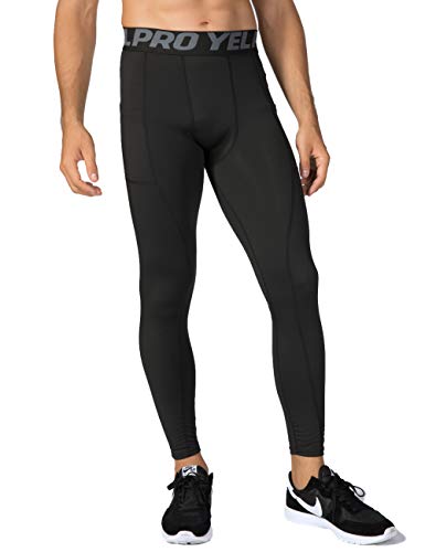 Lavento Men's Compression Baselayer Leggings Moisture-Wicking Pocket Active Tights (3 Pack-3911 Black/Gray/White,Small) - Thumbnail 6