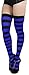 ToBeInStyle Women's Wide Vertical Striped Thigh Hi Stockings (Black w/Royal Blue Stripes)