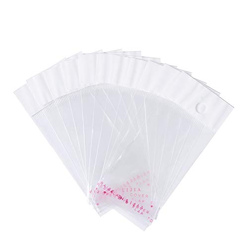 Pandahall 200pcs 2.36x1.57inch OPP Cellophane Rectangle Resealable Transparent Clear Plastic Poly Bags Self Adhesive Seal Closure Bakery Candy Soap Cookie Jelly Chocolate Package with Hole 6x4cm