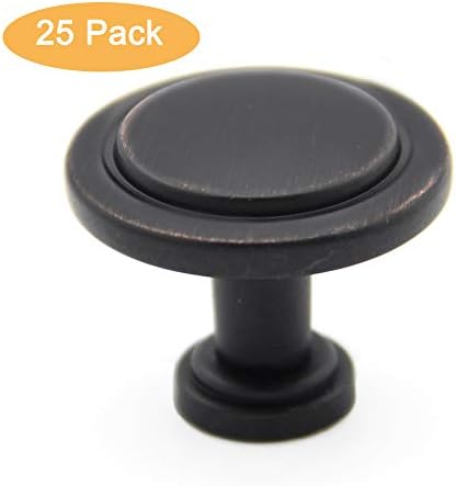 GLANZHAUS 25 Pack Oil Rubbed Bronze Traditional Cupboard Cabinet Hardware Round Pull Knob, Kitchen Bathroom Furniture Cabinet Knobs Set
