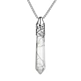 BEADNOVA Natural White Howlite Gemstone Necklace Hexagonal Pointed Chakra Healing Crystal Quartz Pendant Necklace Stainless Steel Chain 18