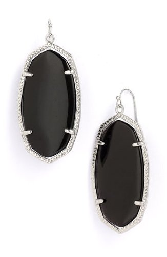 Kendra Scott Signature Danielle Earrings in Black Glass & Rhodium Plated