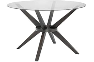 Uptown Club Modern Round Dining Table with Tempered Glass Top, Seats 4 in Style & Comfort, Elegant Kitchen Furniture for Contemporary Home, 47.3", Black