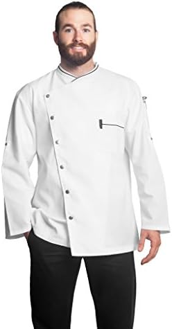 Men's Long Sleeve Chicago Chef Jacket with Honeycomb Weave and Piping - Sizes 34-54 US