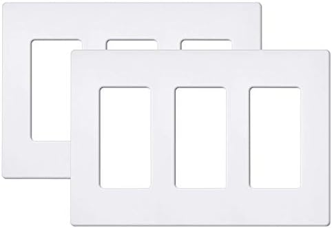 [2 Pack] BESTTEN 3-Gang Screwless Wall Plate, USWP6 Snow White Collection, Decorator Outlet Cowl, 4.69” x 6.54”, Polycabonate Thermoplastic, UL Listed