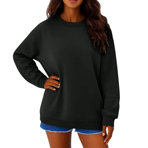 Womens Velvet Oversized Sweatshirt Without Hood Solid Colour Ladies Chunky Knit Crewneck Pullover Sweatshirts and Hoodies Casual Lightweight Jumper Black XL