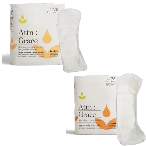 Attn: Grace Moderate and Ultimate Incontinence Pads for Women (28 Pads in Each Pack) - High Absorbency Sensitive Skin Protection for Bladder Leakage or Postpartum/Discreet, Breathable, & Plant-Based
