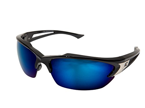 Edge Eyewear TSDKAP218 Khor Safety Glasses, Black with Polarized Aqua Precision Blue Mirror Lens