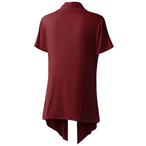 DONTAL Women's Soft Drape Cardigan Short Sleeve Smock Sun Wear Blouse Tops Clothes Kimono Wine