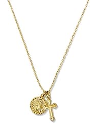 Jewelry: Cross Necklace with Coin: 14k Gold Pendant Necklace Saint Medal Disc Circle Saint Genevieve Dainty 18 inch Necklaces for Women - Benevolence LA