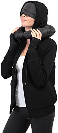 XY37 Women Travel Jacket Hoodie 10 Pockets Travel Pillow Eye Mask Face Mask Gloves (Small, Navy)
