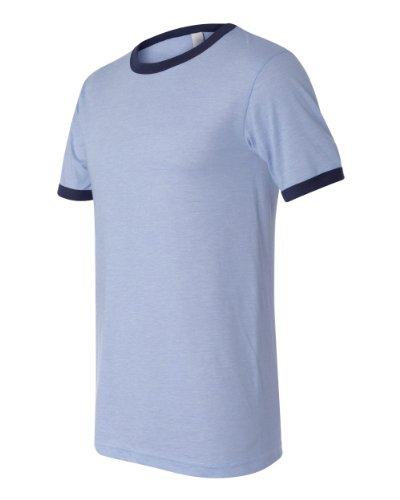 Bella 3055 Mens Jersey Short Sleeve Ringer Tee - Heather Blue & Navy, Extra Large