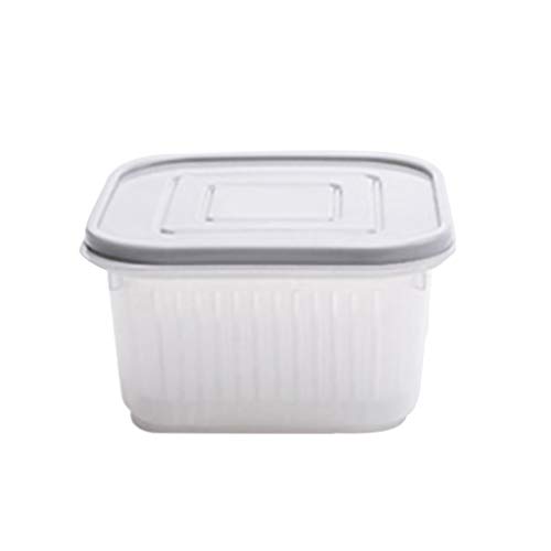 Efaster Square Drain Sealed Box,Ginger Garlic Onion Food Container,Vegetable Fruit Dryer Quick Dry Design,Kitchen Salad Spinner Dryer,Refrigerator Storage Box Screw Cover Kitchen Organizer (Gray) - Thumbnail 2